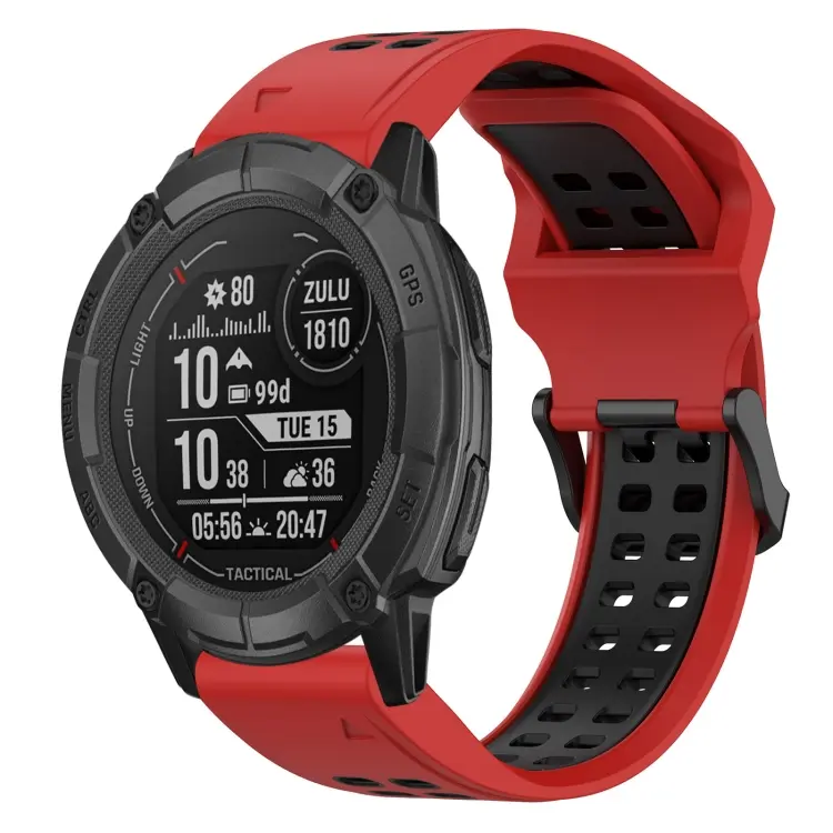 For Garmin Instinct 2X Solar Two Color Reverse Buckle 26mm Silicone Watch Band(Red+Black)