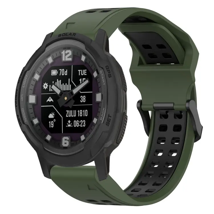 For Garmin Instinct Crossover Solar Two Color Reverse Buckle 22mm Silicone Watch Band(Army Green+Black)