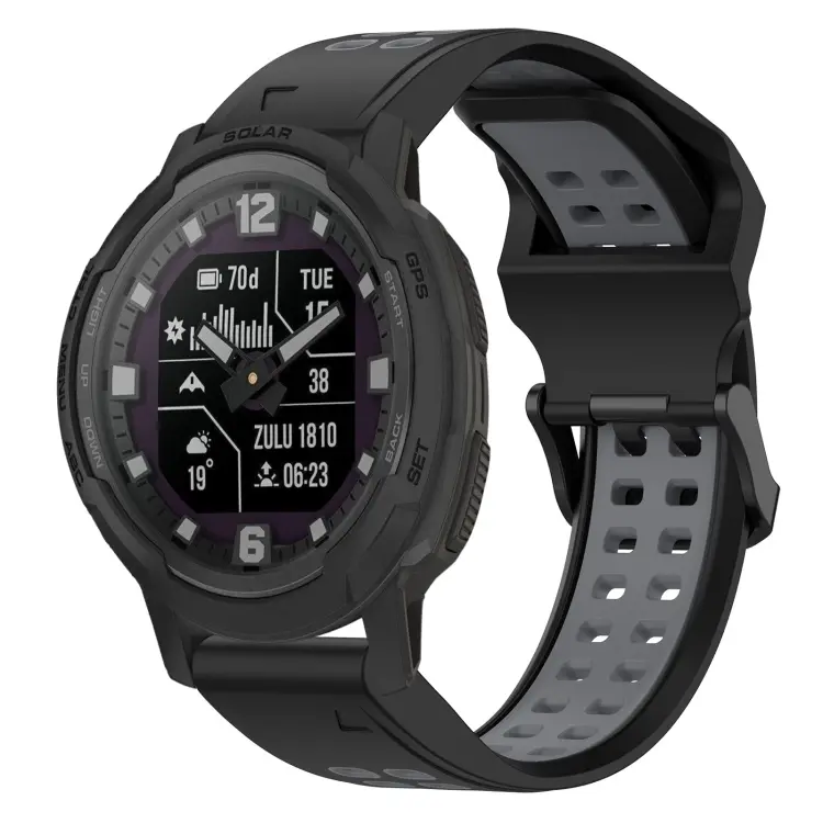 For Garmin Instinct Crossover Solar Two Color Reverse Buckle 22mm Silicone Watch Band(Black+Grey)