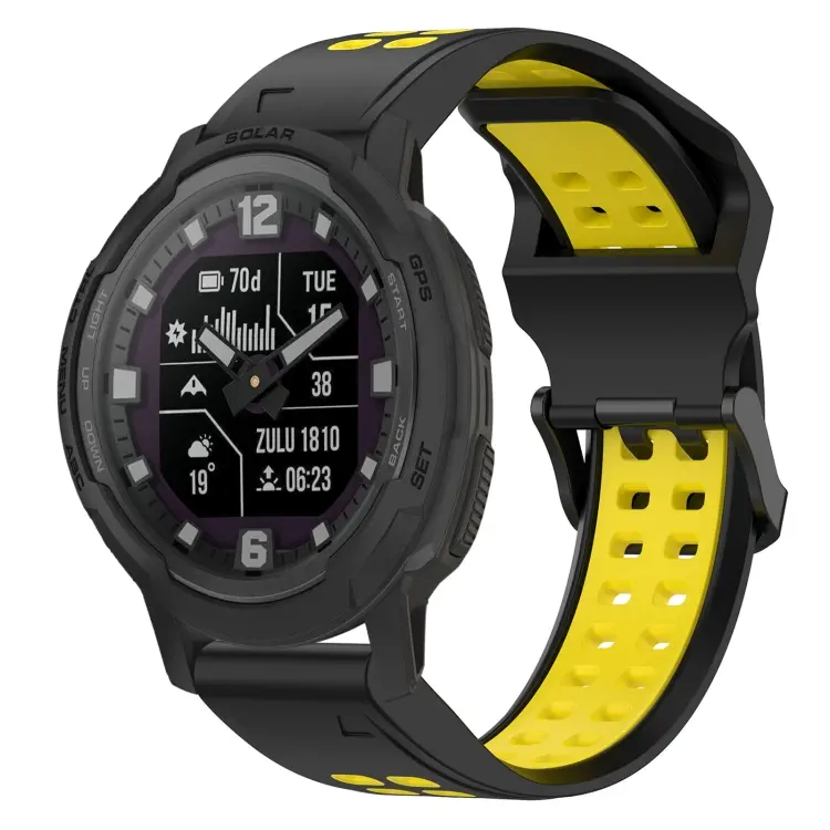 For Garmin Instinct Crossover Solar Two Color Reverse Buckle 22mm Silicone Watch Band(Black+Yellow)