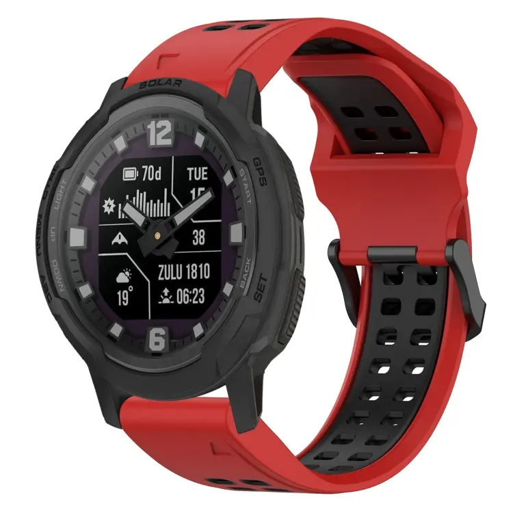 For Garmin Instinct Crossover Solar Two Color Reverse Buckle 22mm Silicone Watch Band(Red+Black)