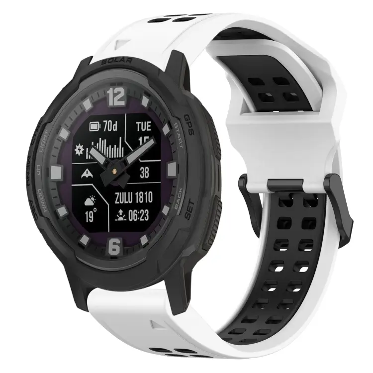 For Garmin Instinct Crossover Solar Two Color Reverse Buckle 22mm Silicone Watch Band(White+Black)