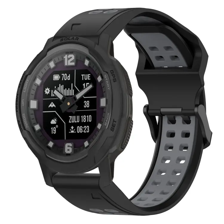 For Garmin Instinct Crossover Two Color Reverse Buckle 22mm Silicone Watch Band(Black+Grey)