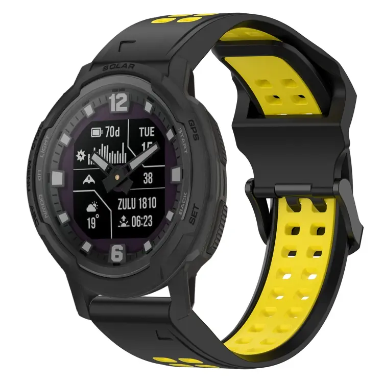 For Garmin Instinct Crossover Two Color Reverse Buckle 22mm Silicone Watch Band(Black+Yellow)