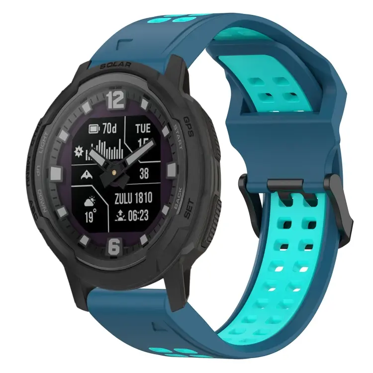 For Garmin Instinct Crossover Two Color Reverse Buckle 22mm Silicone Watch Band(Blue+Teal)