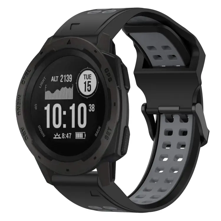 For Garmin Instinct Two Color Reverse Buckle 22mm Silicone Watch Band(Black+Grey)