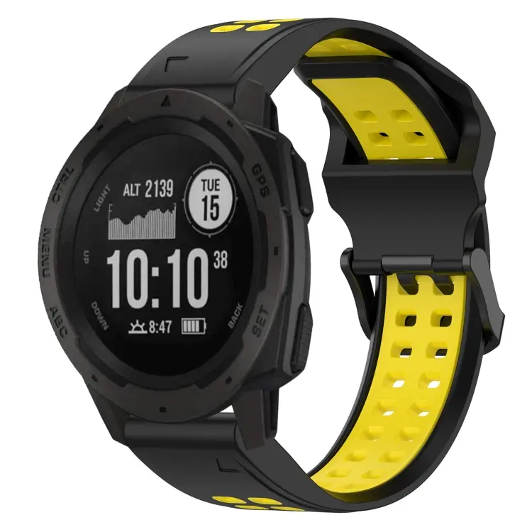 For Garmin Instinct Two Color Reverse Buckle 22mm Silicone Watch Band(Black+Yellow)