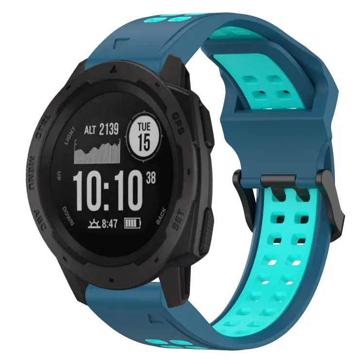 For Garmin Instinct Two Color Reverse Buckle 22mm Silicone Watch Band(Blue+Teal)