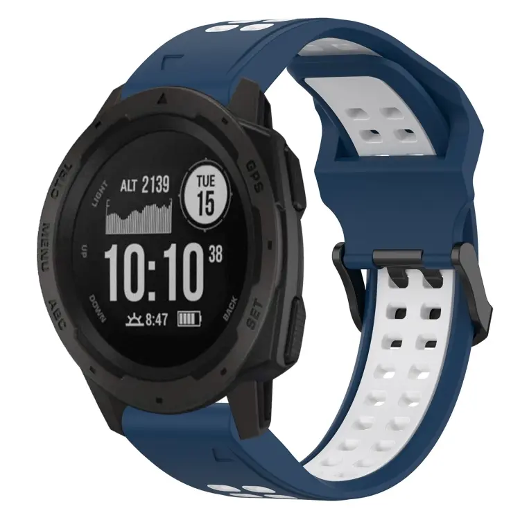 For Garmin Instinct Two Color Reverse Buckle 22mm Silicone Watch Band(Blue+White)