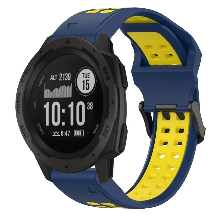 For Garmin Instinct Two Color Reverse Buckle 22mm Silicone Watch Band(Blue+Yellow)