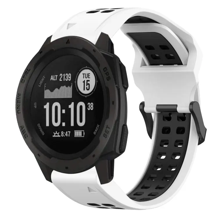 For Garmin Instinct Two Color Reverse Buckle 22mm Silicone Watch Band(White+Black)
