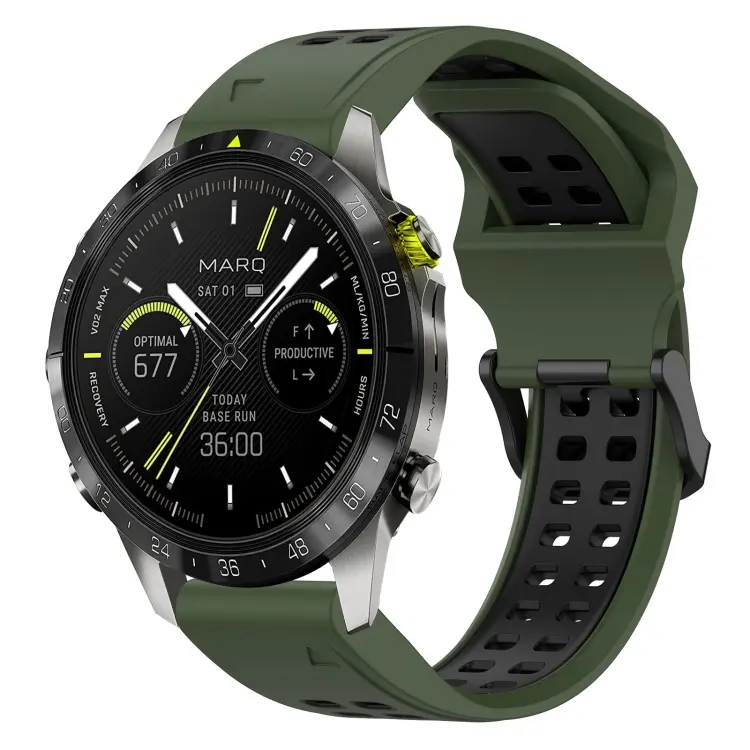 For Garmin MARQ Athlete (Gen 2) Two Color Reverse Buckle 22mm Silicone Watch Band(Army Green+Black)