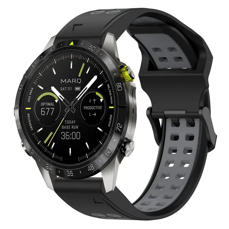 For Garmin MARQ Athlete (Gen 2) Two Color Reverse Buckle 22mm Silicone Watch Band(Black+Grey)