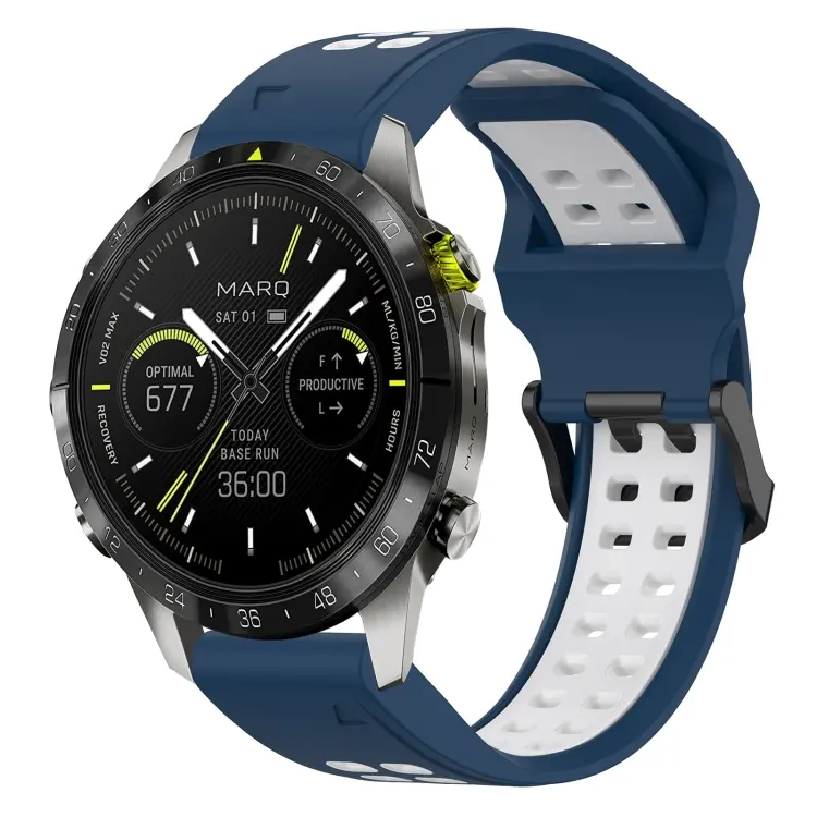 For Garmin MARQ Athlete (Gen 2) Two Color Reverse Buckle 22mm Silicone Watch Band(Blue+White)