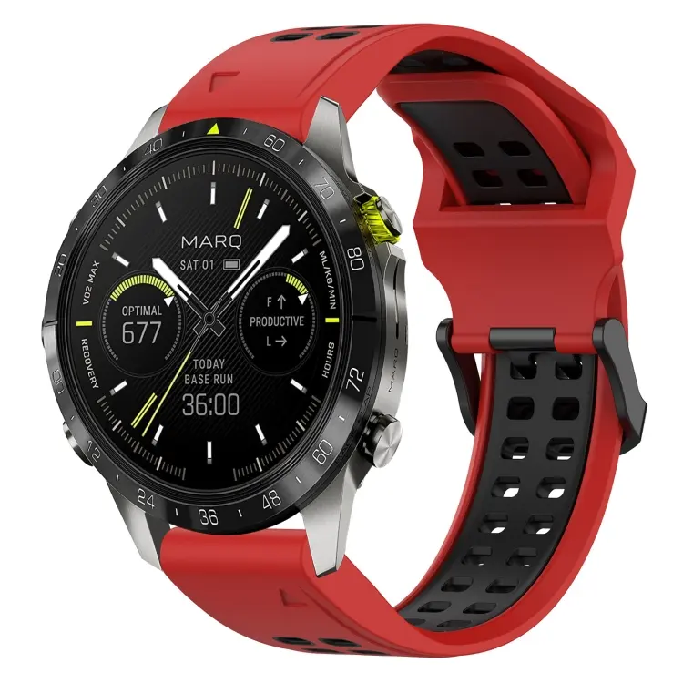 For Garmin MARQ Athlete (Gen 2) Two Color Reverse Buckle 22mm Silicone Watch Band(Red+Black)