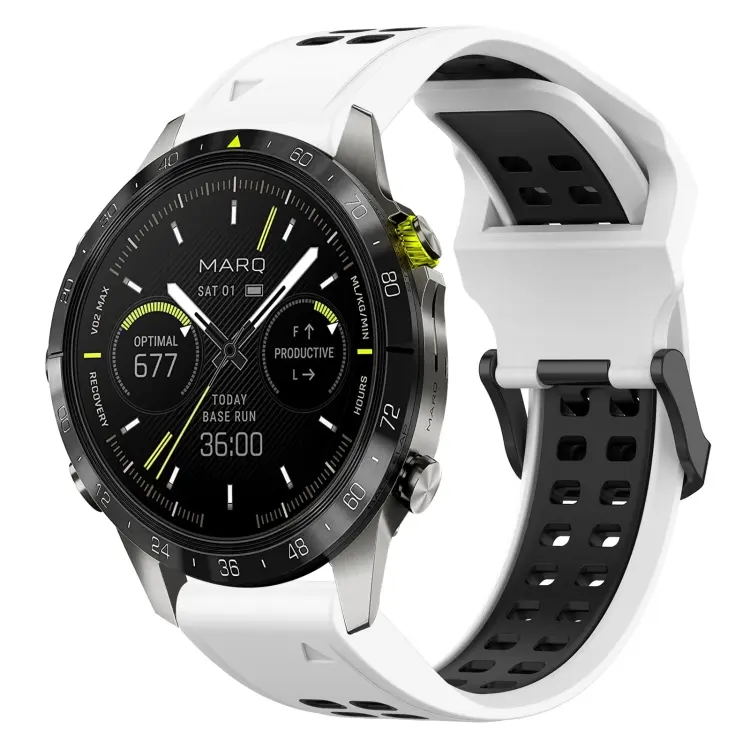 For Garmin MARQ Athlete (Gen 2) Two Color Reverse Buckle 22mm Silicone Watch Band(White+Black)