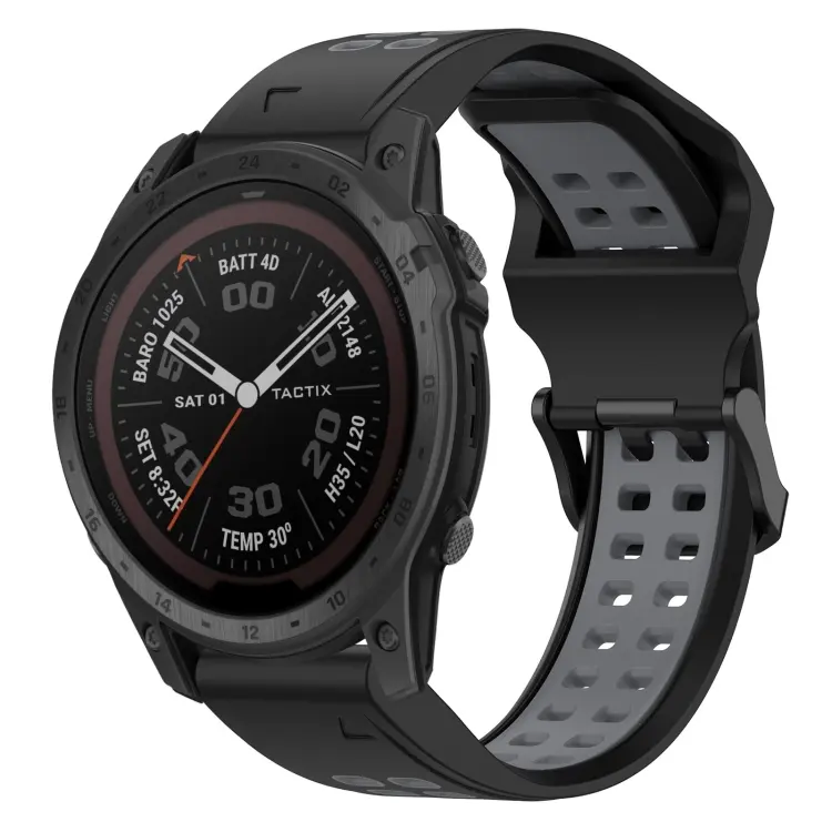 For Garmin TACTIX 7 Pro Two Color Reverse Buckle 26mm Silicone Watch Band(Black+Grey)