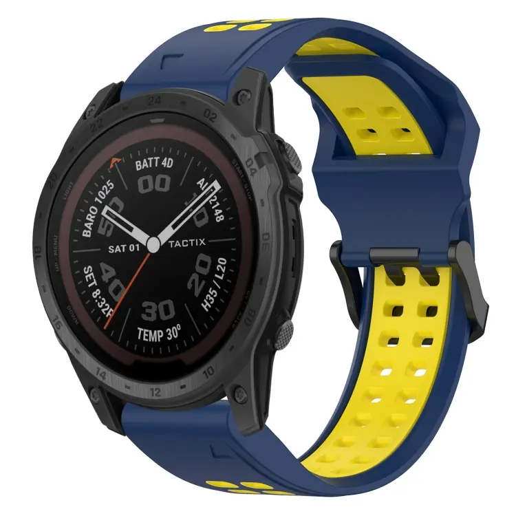 For Garmin TACTIX 7 Pro Two Color Reverse Buckle 26mm Silicone Watch Band(Blue+Yellow)