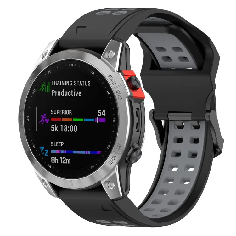 For Garmin TACTIX 7 Two Color Reverse Buckle 26mm Silicone Watch Band(Black+Grey)