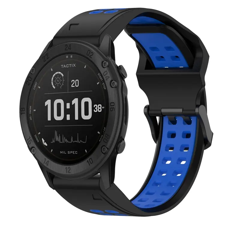 For Garmin TACTIX DELTA Two Color Reverse Buckle 26mm Silicone Watch Band(Black+Blue)