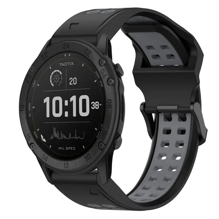 For Garmin TACTIX DELTA Two Color Reverse Buckle 26mm Silicone Watch Band(Black+Grey)