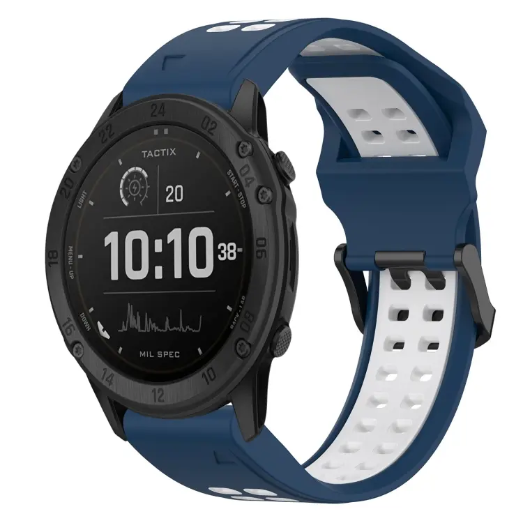 For Garmin TACTIX DELTA Two Color Reverse Buckle 26mm Silicone Watch Band(Blue+White)