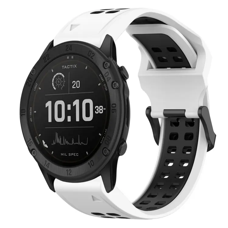 For Garmin TACTIX DELTA Two Color Reverse Buckle 26mm Silicone Watch Band(White+Black)