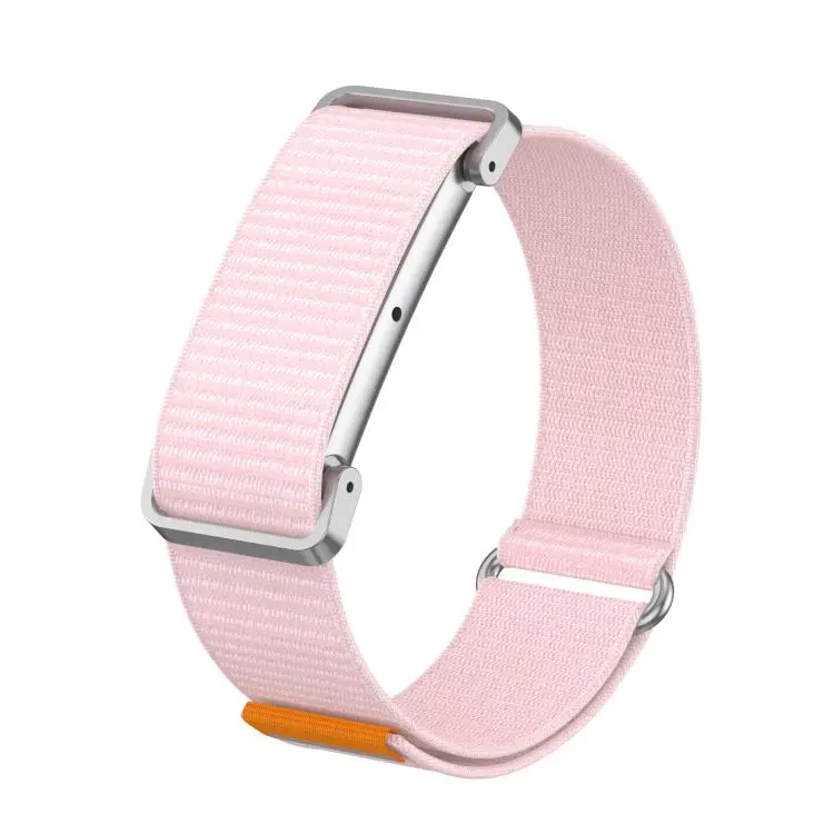 For Google Fitbit Air Metal Case Hybrid Feather Light Nylon Hook and Loop Fastener Watch Band(Pearl Pink)