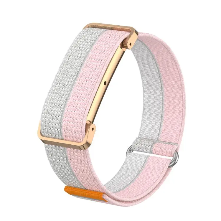 For Google Fitbit Air Metal Case Hybrid Feather Light Nylon Hook and Loop Fastener Watch Band(Pink)
