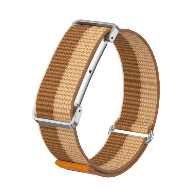 For Google Fitbit Air Metal Case Hybrid Nylon Hook and Loop Fastener Watch Band(Brown Beige)