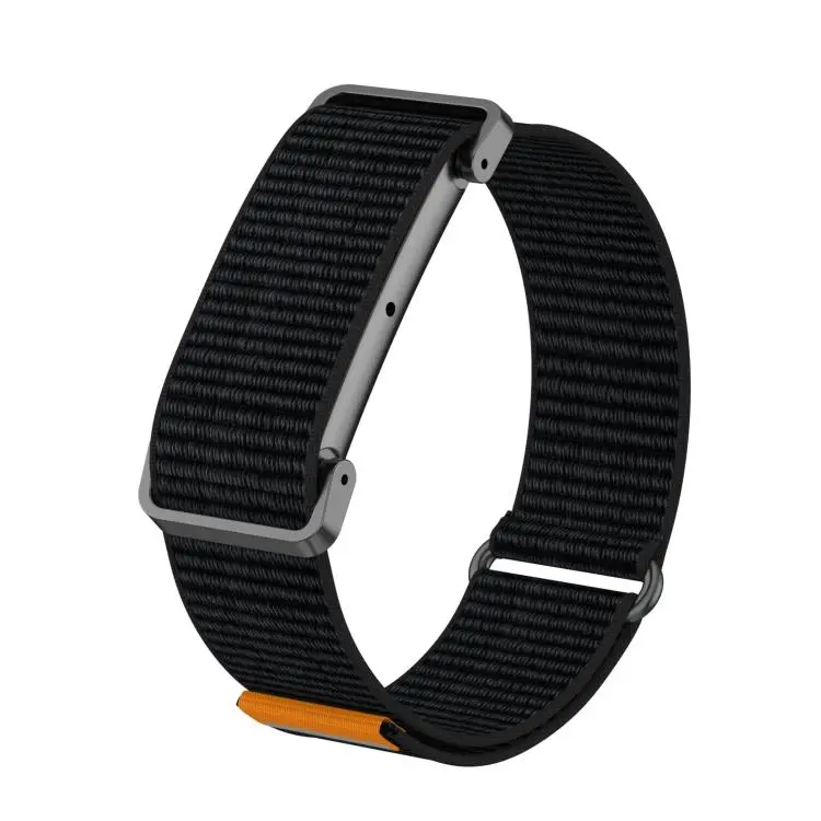 For Google Fitbit Air Metal Case Hybrid Nylon Hook and Loop Fastener Watch Band(Dark Black)