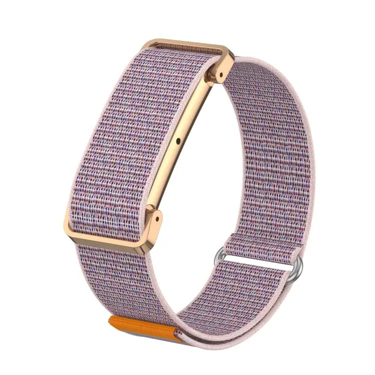 For Google Fitbit Air Metal Case Hybrid Nylon Hook and Loop Fastener Watch Band(Powder Pink)