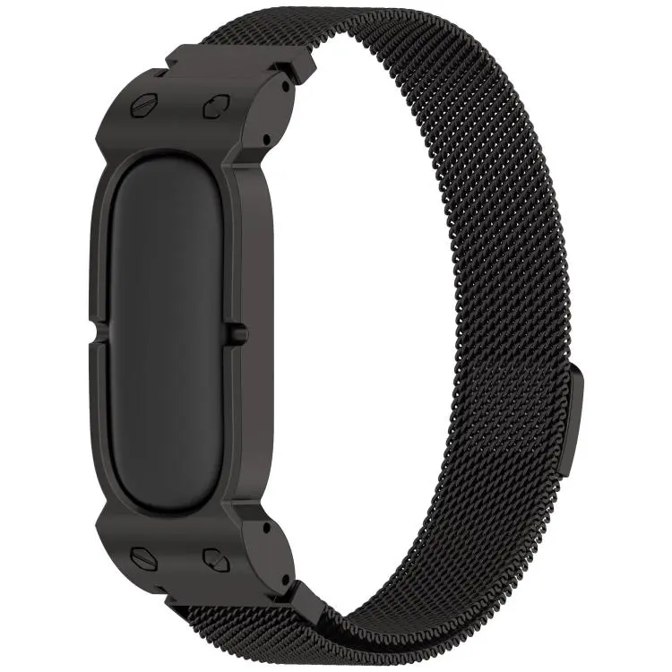 For Google Fitbit Air Metal Case Integrated Milanese Magnetic Stainless Steel Watch Band(Black)