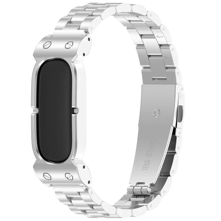 For Google Fitbit Air Metal Case Three Beads Folding Buckle Stainless Steel Watch Band(Silver)
