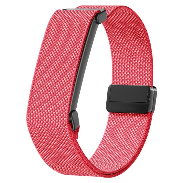 For Google Fitbit Air Metal Frame Grid Texture Magnetic Clasp Nylon Elastic Watch Band(Berry)