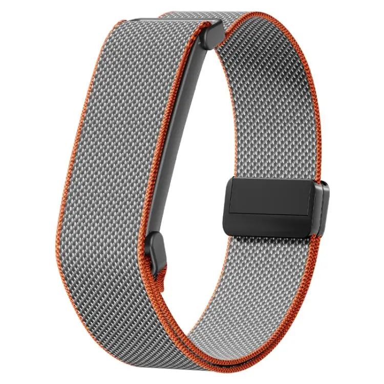 For Google Fitbit Air Metal Frame Grid Texture Magnetic Clasp Nylon Elastic Watch Band(Gray Orange)