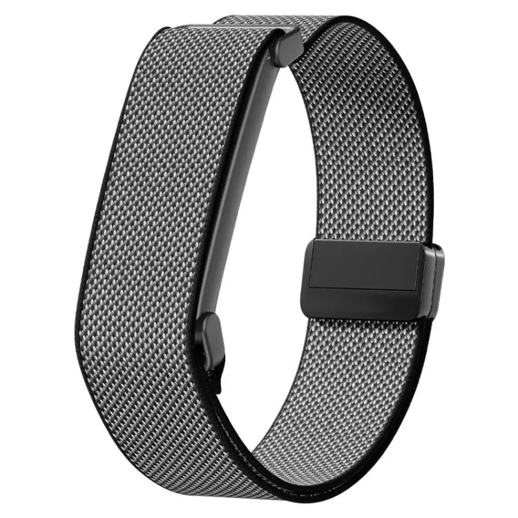 For Google Fitbit Air Metal Frame Grid Texture Magnetic Clasp Nylon Elastic Watch Band(Obsidian Black)