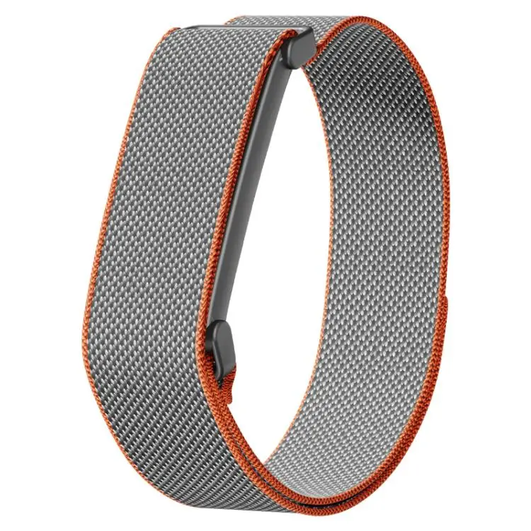 For Google Fitbit Air Metal Frame Grid Texture Nylon Hook And Loop Fastener Watch Band(Gray Orange)
