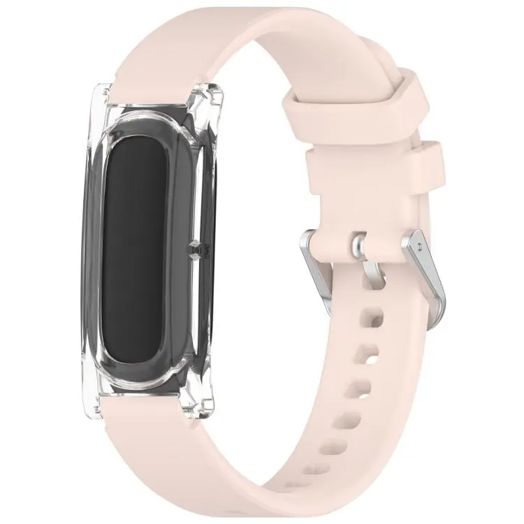 For Google Fitbit Air Spring Bar Style Clear Watch Case and Solid Color Silicone Watch Band(Pink)