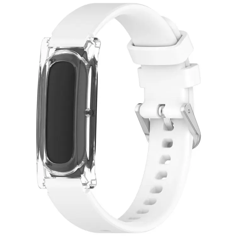 For Google Fitbit Air Spring Bar Style Clear Watch Case and Solid Color Silicone Watch Band(White)