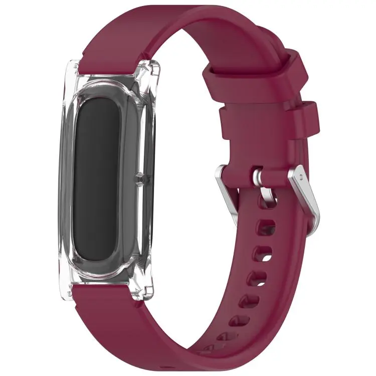 For Google Fitbit Air Spring Bar Style Clear Watch Case and Solid Color Silicone Watch Band(Wine)