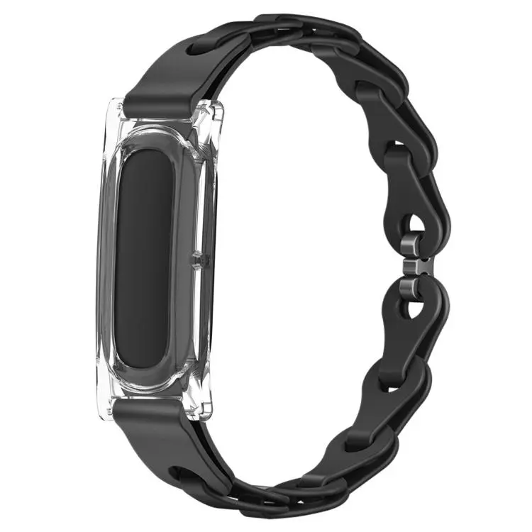 For Google Fitbit Air Transparent PC Case Hybrid Stylish Hollow Silicone Bracelet Watch Band(Black)