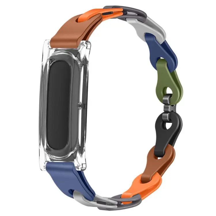 For Google Fitbit Air Transparent PC Case Hybrid Stylish Hollow Silicone Bracelet Watch Band(Camouflage Rainbow)