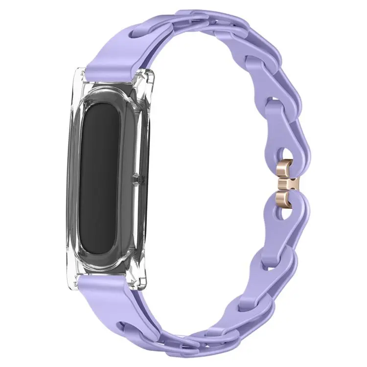 For Google Fitbit Air Transparent PC Case Hybrid Stylish Hollow Silicone Bracelet Watch Band(Lavender Purple)