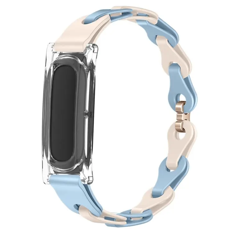 For Google Fitbit Air Transparent PC Case Hybrid Stylish Hollow Silicone Bracelet Watch Band(Light Blue Starlight Accents)