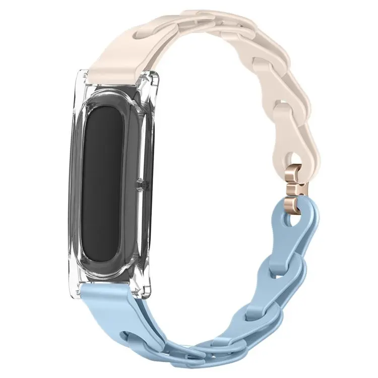 For Google Fitbit Air Transparent PC Case Hybrid Stylish Hollow Silicone Bracelet Watch Band(Light Blue Starlight)