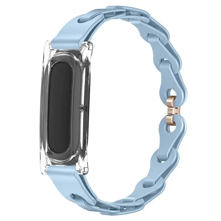 For Google Fitbit Air Transparent PC Case Hybrid Stylish Hollow Silicone Bracelet Watch Band(Light Blue)