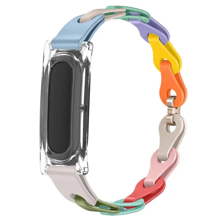 For Google Fitbit Air Transparent PC Case Hybrid Stylish Hollow Silicone Bracelet Watch Band(Macaron Colors)
