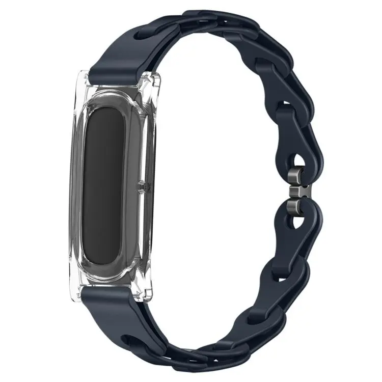 For Google Fitbit Air Transparent PC Case Hybrid Stylish Hollow Silicone Bracelet Watch Band(Midnight Blue)