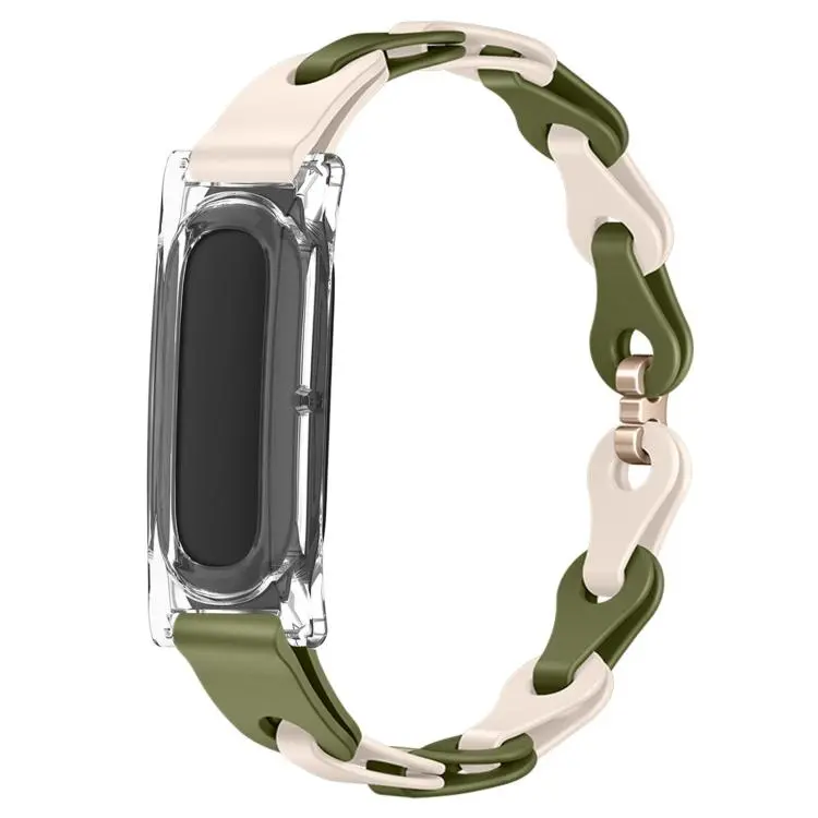 For Google Fitbit Air Transparent PC Case Hybrid Stylish Hollow Silicone Bracelet Watch Band(Olive Green Starlight Accents)